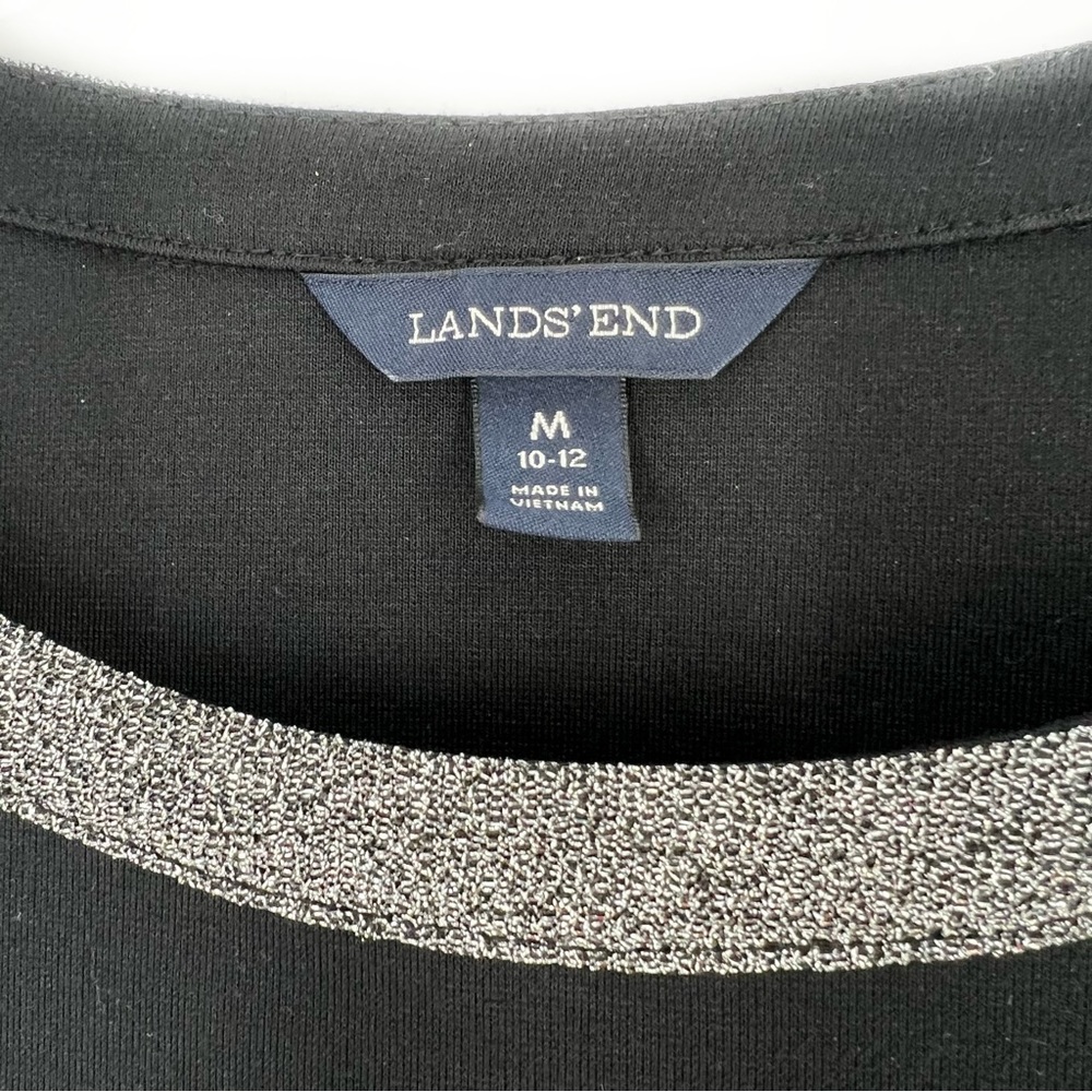 Lands' End Black Silver Metallic Dressy Tunic Top Blouse Size Medium (10-12) - Picture 7 of 13